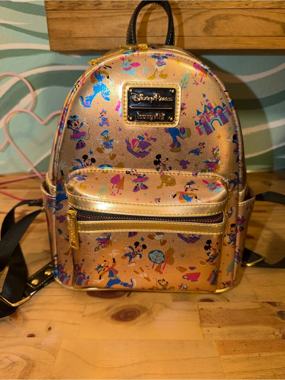 Loungefly Rose Gold Disney Pattern Mini Backpack